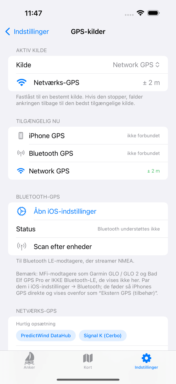 Skærm med GPS-kilder