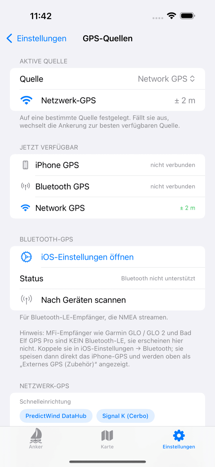 Bildschirm mit GPS-Quellen