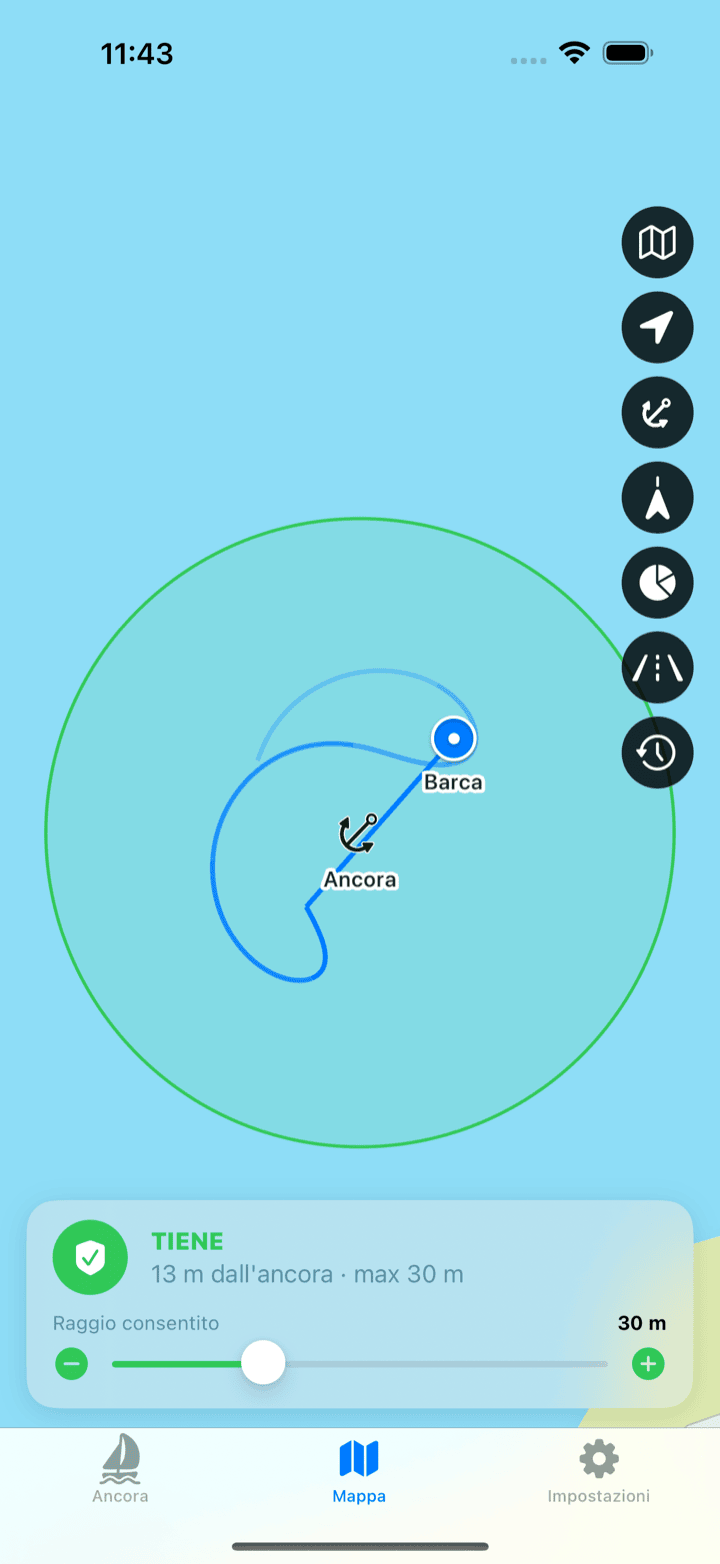 Mappa live con traccia e cerchio di evitamento
