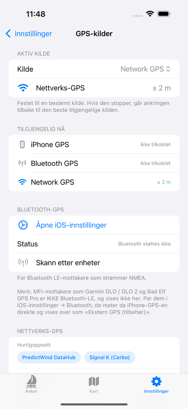 Skjerm for GPS-kilder