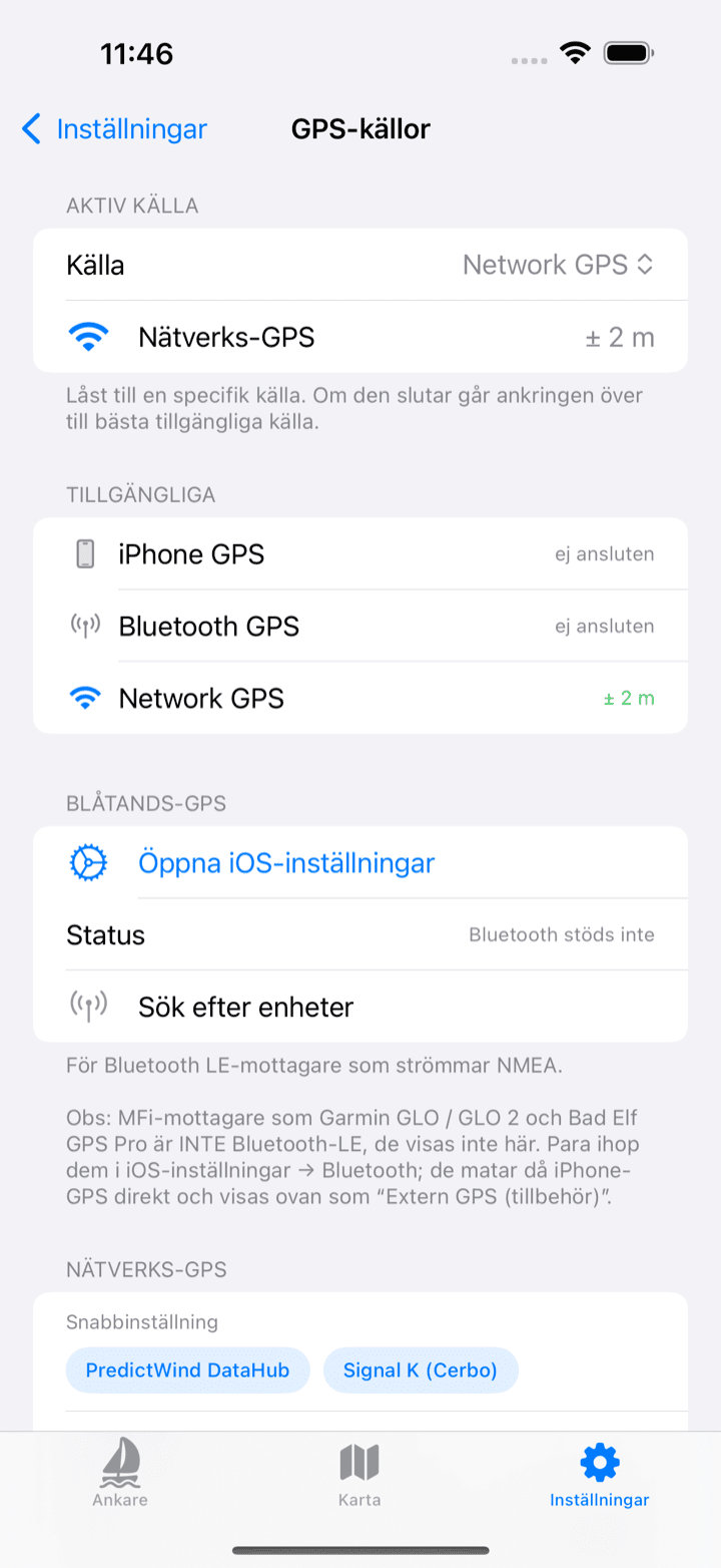 Skärm för GPS-källor